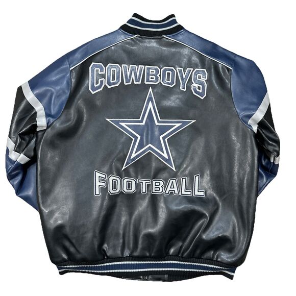 Dallas Cowboys Jacket Mens XL Vintage Black Faux Leather, G-III Bomber NFL - Picture 1 of 12